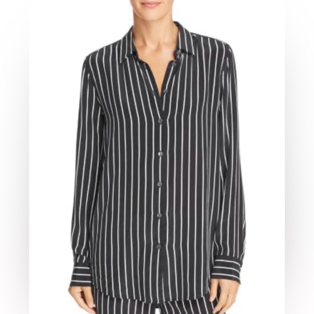 Equipment Black and White 100% Silk Striped Button Down Shirt